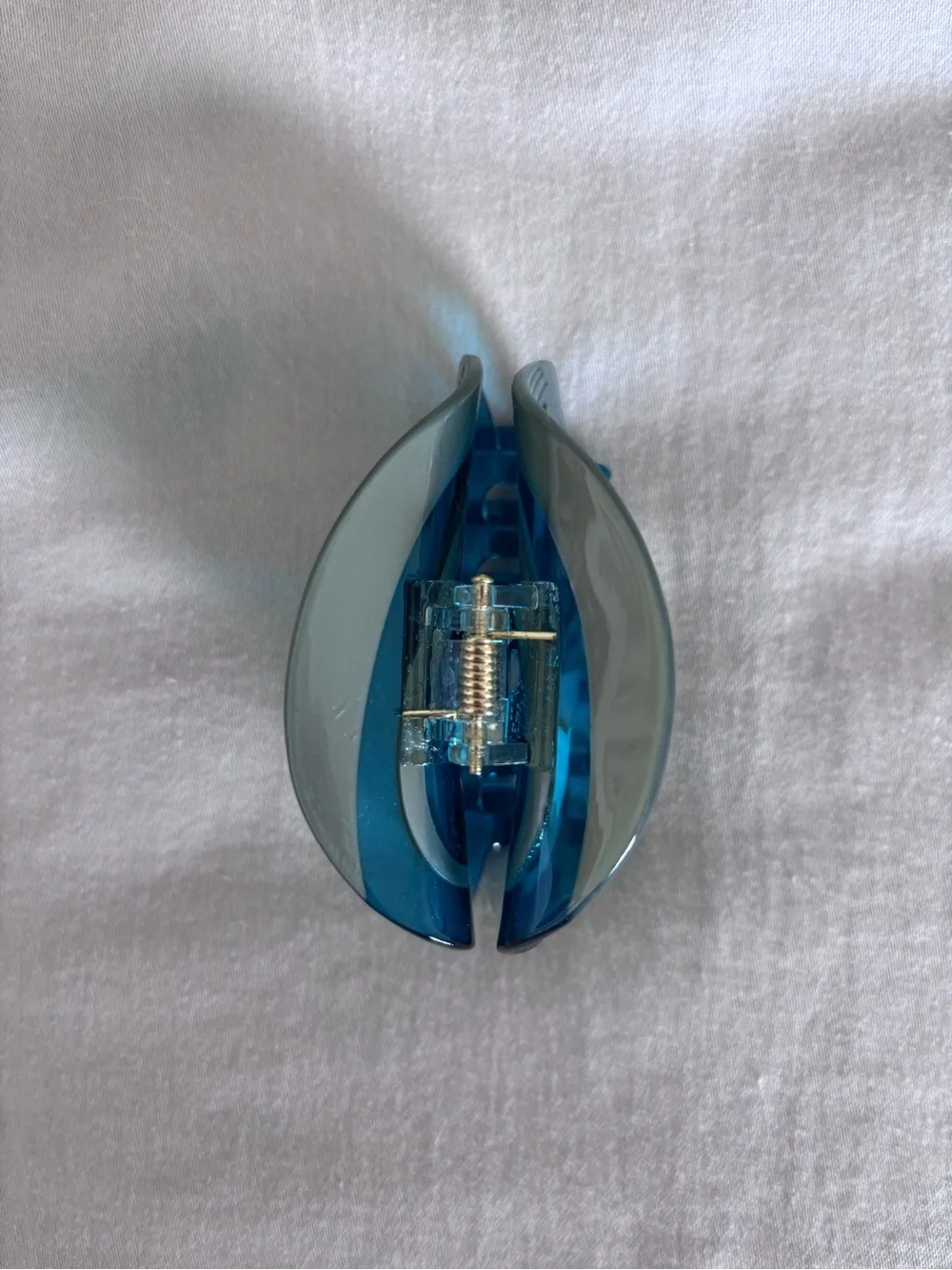 Blue Claw Clip with White Flower Motif